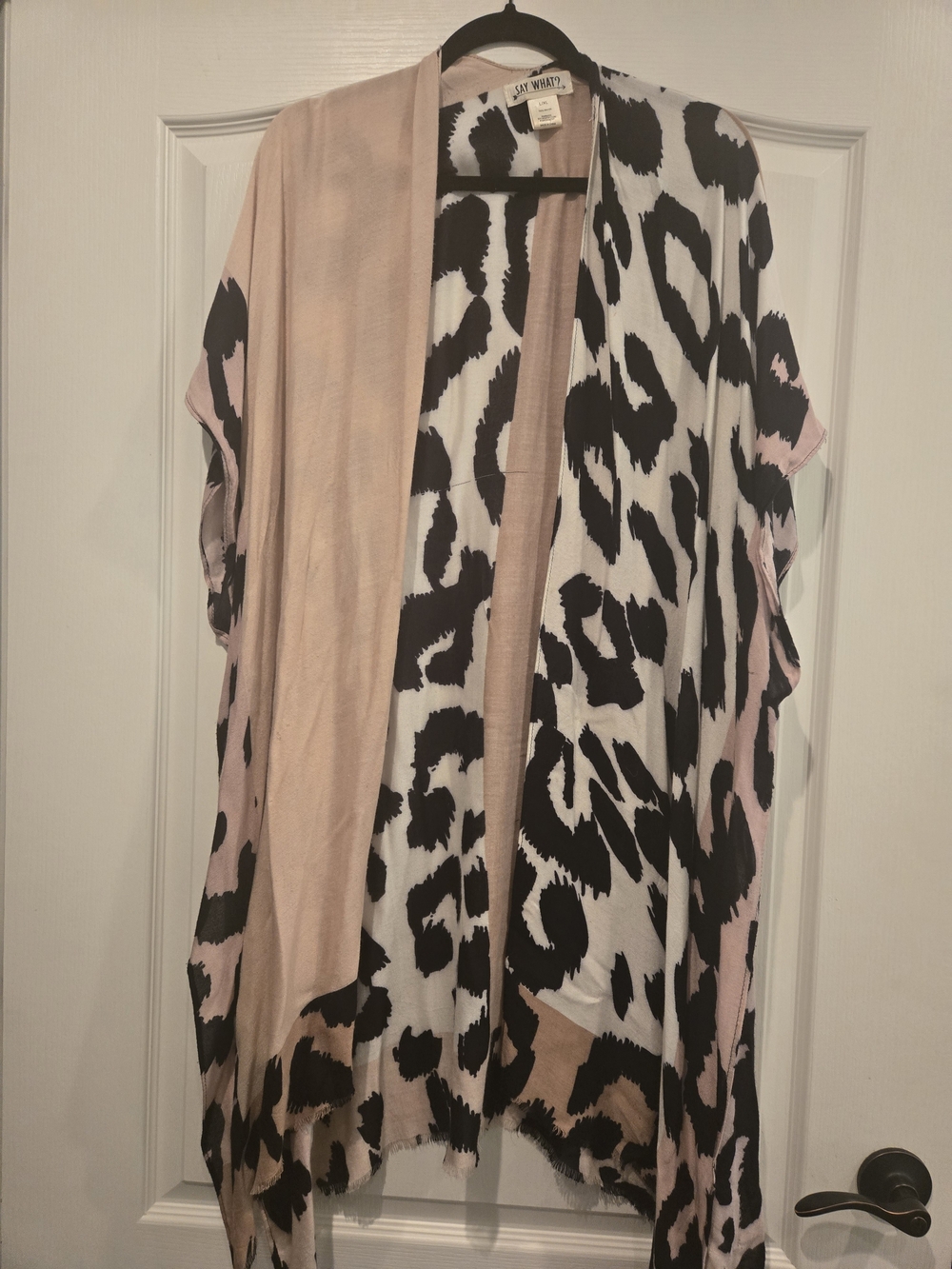 Say What Brand . Blush Pink and Black Leopard Open Front Shrug
